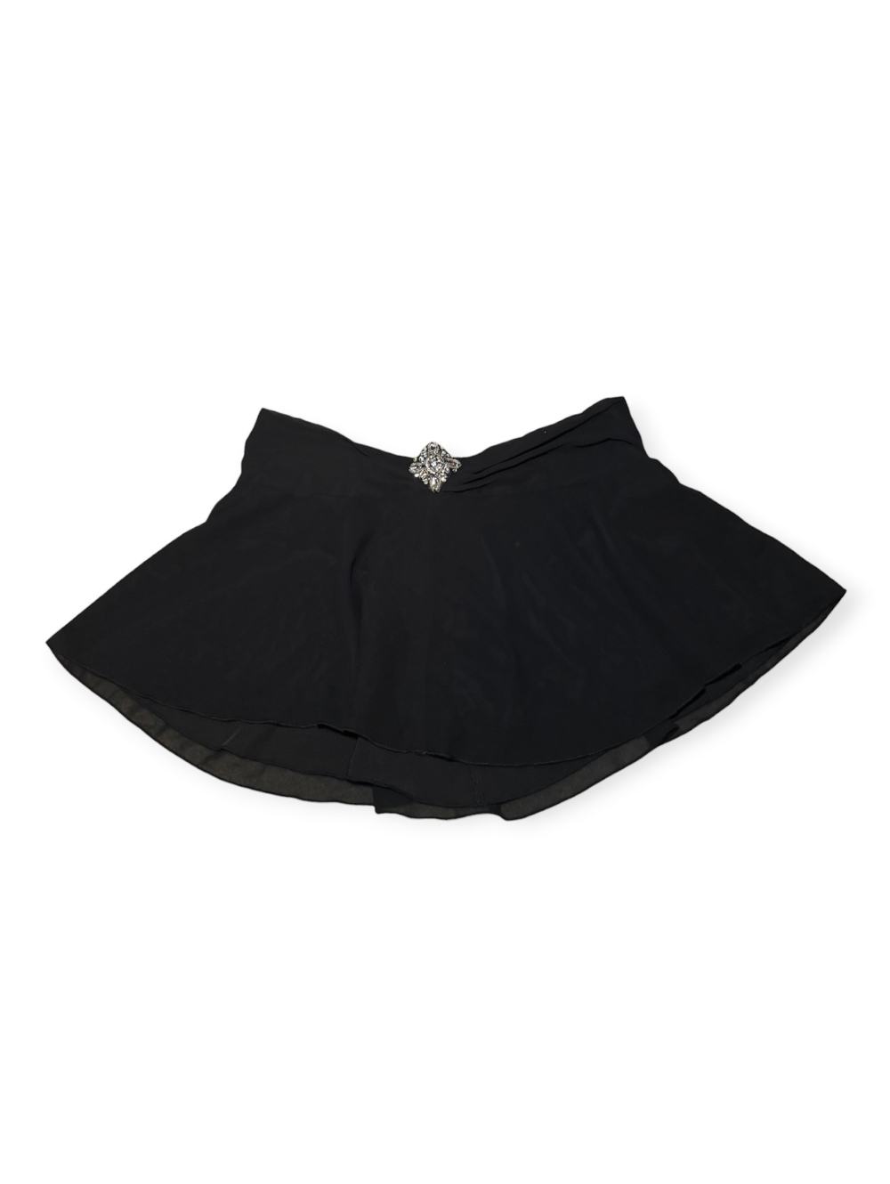 Edikted Black mini skirt sparkle brooch women’s size medium zipper layers NWT